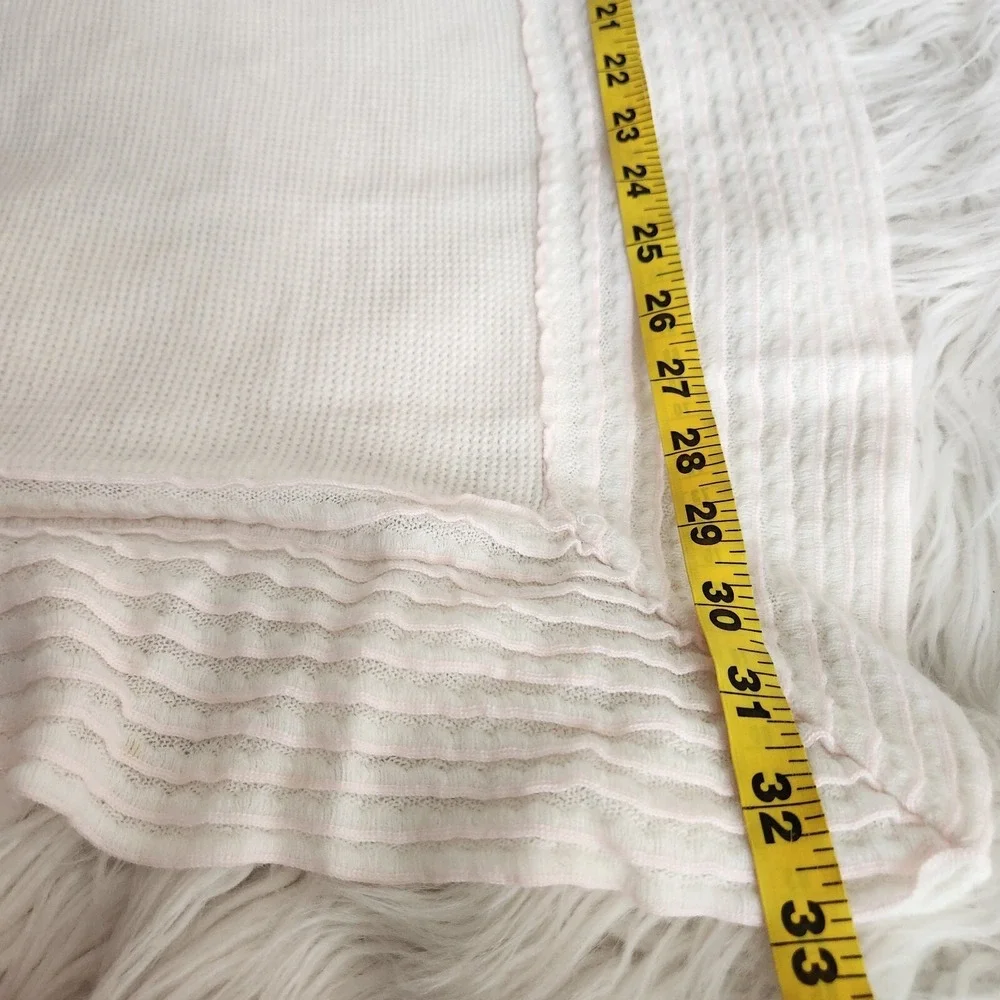 Vintage Acrylic Pink Stripe White Baby Blanket‎ Waffle Knit W.P.L (33x33